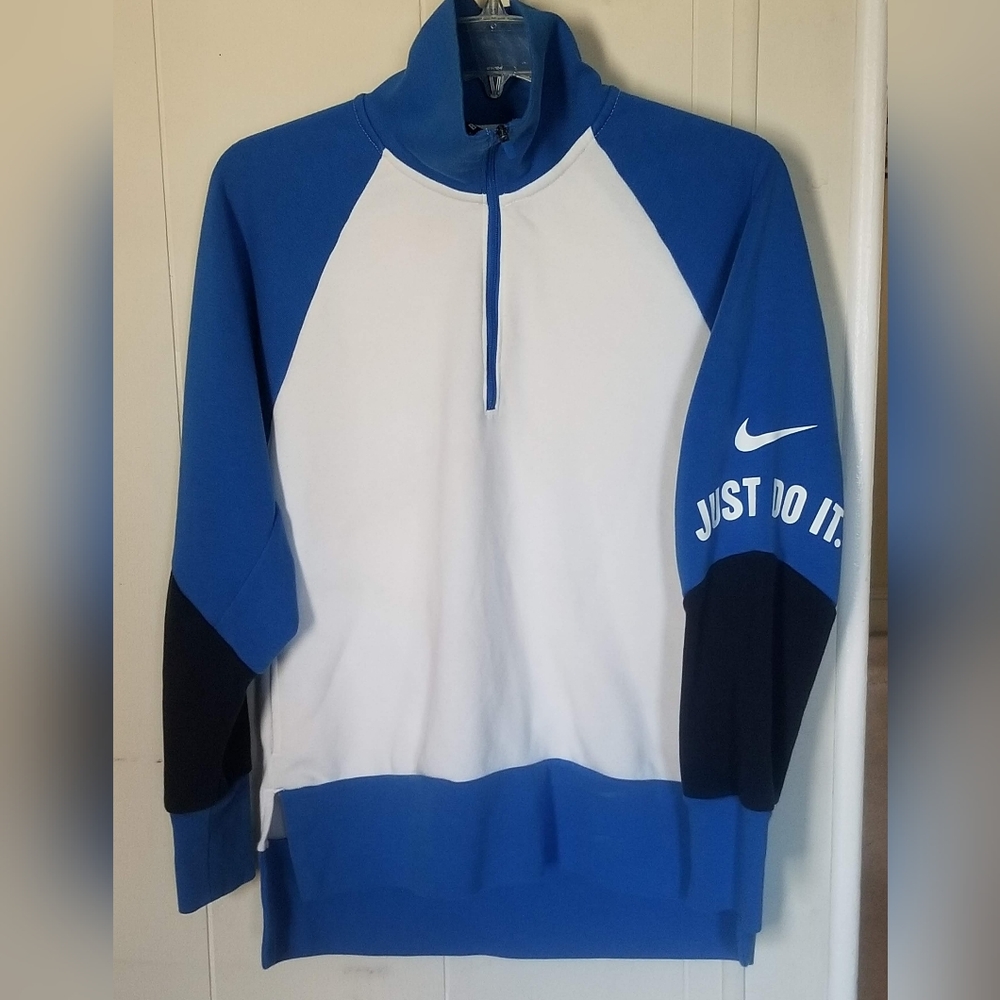NIKE JUST DO IT DRI-FIT 1/4 ZIP PULLOVER BLUE & WHITE SIZE XS